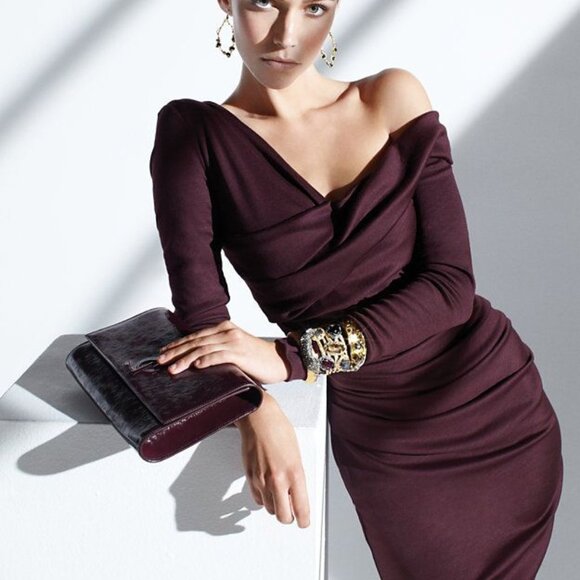 Diane von Furstenberg Bentley Wool Maroon Ruched Dress - Picture 1 of 6